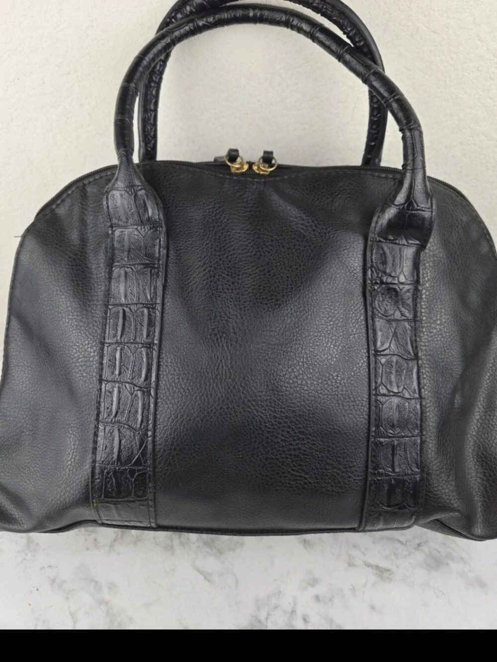 Classic Black Satchel Handbag with Gold Accent